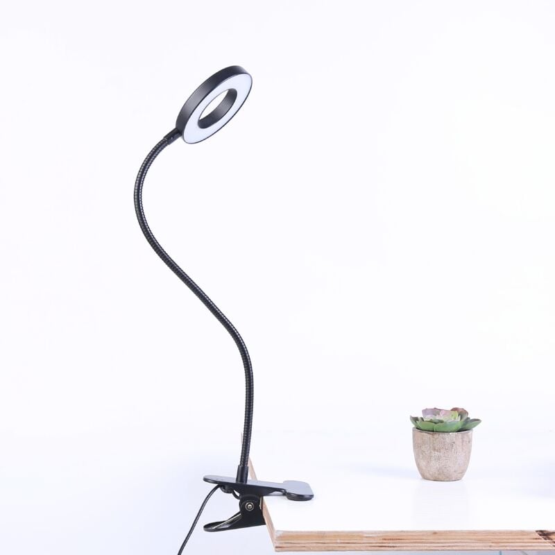 Schwarze USB-Klemmleuchte, 48 LEDs, 3 Farben, Leselampe fürs Bett, flexible Schwanenhals-Klemmleuchte, LED-Tattoo-Lampe für Wimpernverlängerungen