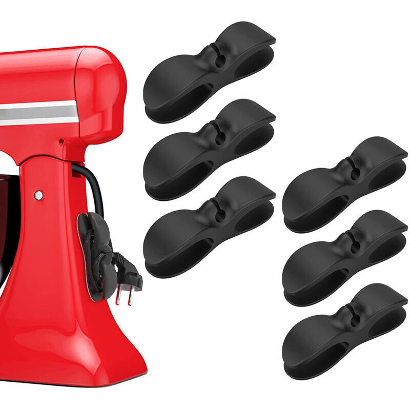 Schwarzer 6-teiliger Kabelorganizer für Haushaltsgeräte – Selbstklebender Organizer für kleine Küchengeräte, Kabelaufwickler, Kabelhalter, Organizer