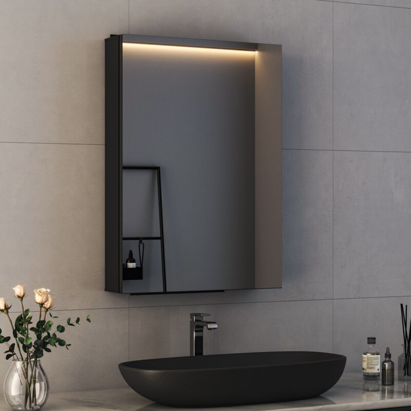 Schwarzer Spiegelschrank mit Innenspiegel 50x70cm Spiegelschränke Medizinschrank Badschrank Badezimmer Spiegelschrank Bad mit Spiegel und