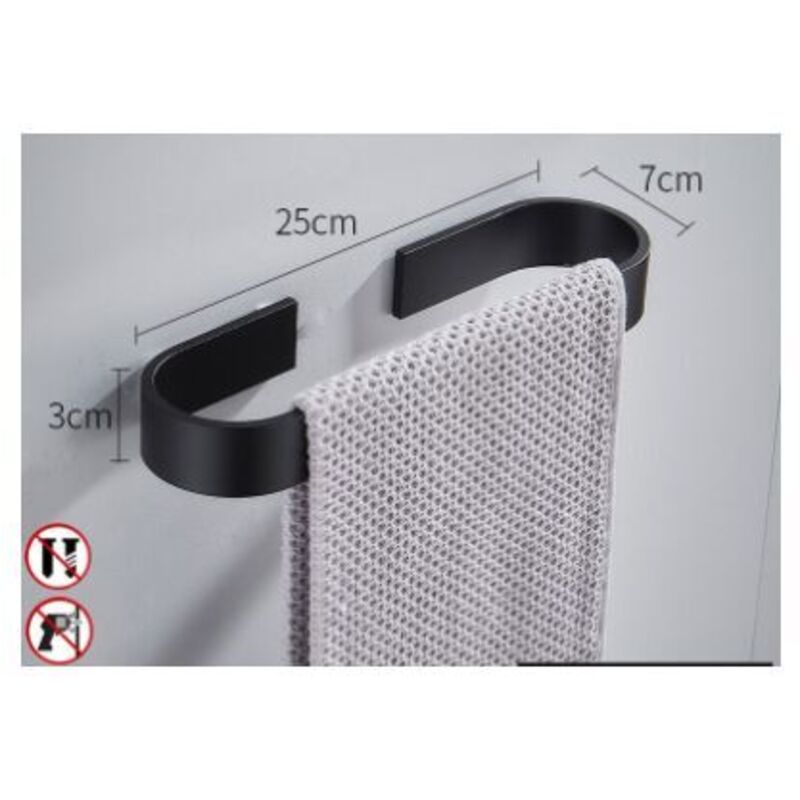 Schwarzer Handtuchhalter ohne Bohren, 25 cm – Premium-Qualität – für Badezimmer – selbstklebend – Wandmontage – Badezimmerzubehör für Badezimmer,