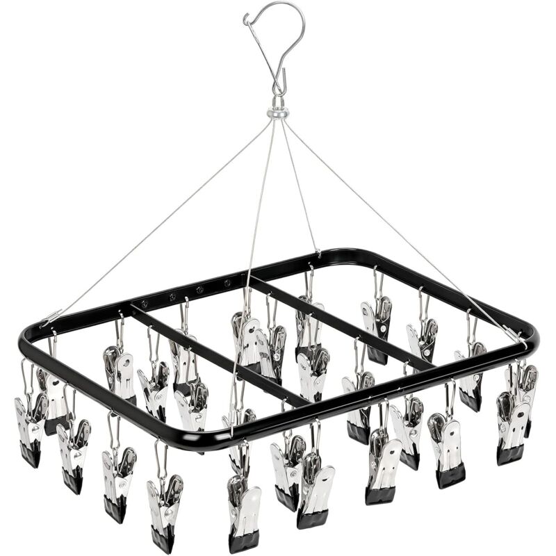 Schwarzer Socken- und Wäscheständer mit 26 Klammern, robuster Wäscheständer, Klammern für Babykleidung, Unterwäsche, Hosen, Mützen, Handschuhe (1