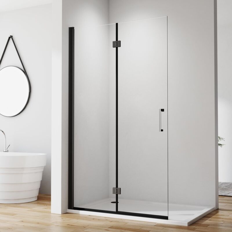 Schwarzer Walk in Dusche Duschwand 90x195cm Walk in Duschwand Falttür Dusche Duschtrennwand 6mm ESG-Sicherheitsglas mit Nano Beschichtung