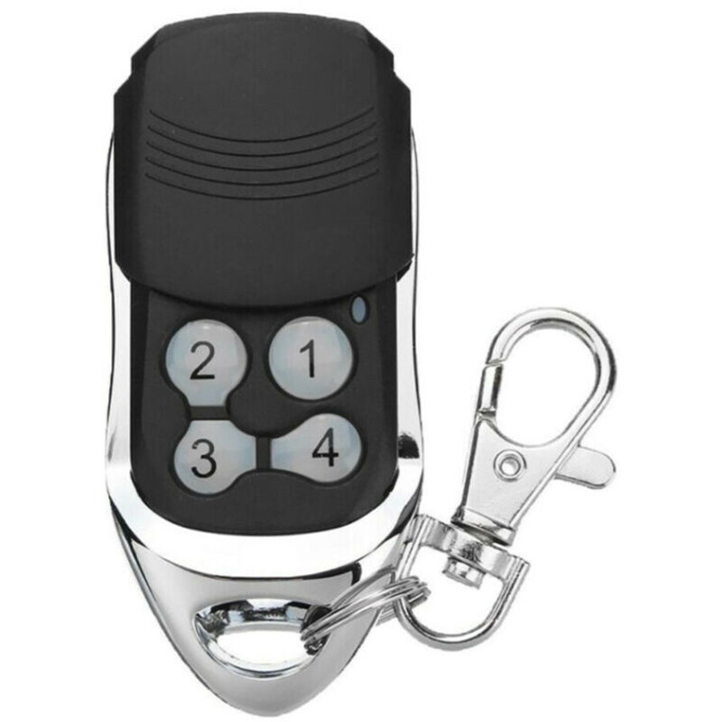 Schwarzes ferngesteuertes Garagentor mit 1 DITEC GOL4 BIXLG4 433,92 MHz Fernbedienung und DITEC Scrollcode.