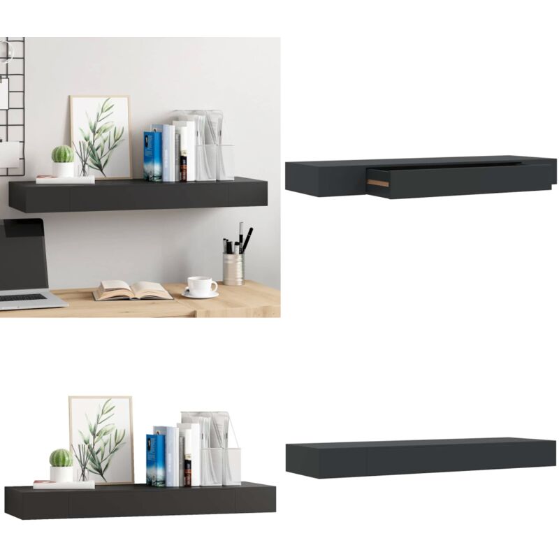 Schweberegal mit Schublade Schwarz 80x25x8 cm - Schweberegal - Wandregal - Schwarzes Regal - Regal Mit Schublade - Bücherregal - Home & Living