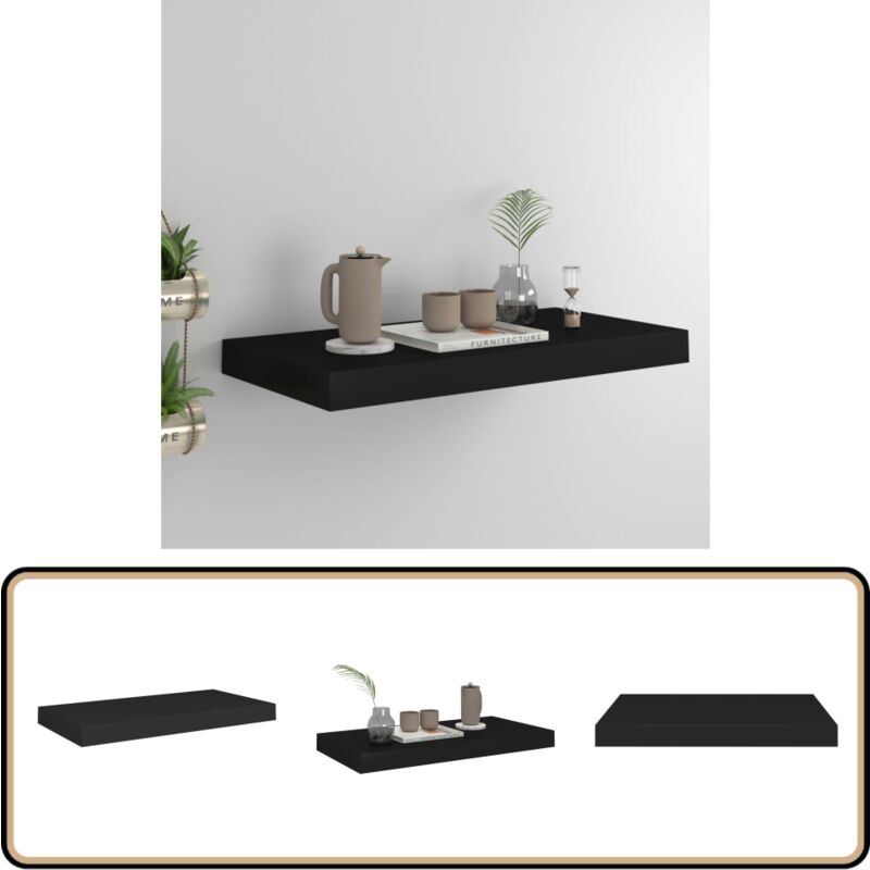 Schweberegal Schwarz 50x23x3,8 cm mdf - Schweberegal - Wandregal - Schwarzes Regal - Minimalistisches Regal - Modernes Regal
