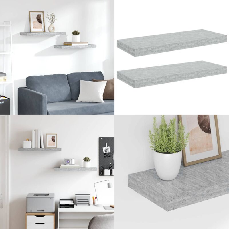 Vidaxl - Schweberegale 2 Stk. Betongrau 60x23,5x3,8 cm mdf - Schwebendes Regal - Wandregal - Beton Grau - Regal Mit Unsichtbarer Montage