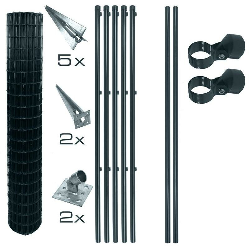 Estexo - Schweißgitterzaun Komplettset 1,5 x 10m Zaunset Gartenzaun Einschlaghülsen Zaun
