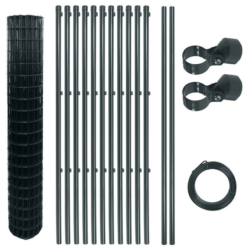 Estexo - Schweißgitterzaun Komplettset 1,5x25 m Zaunset Gartenzaun Zaun Pfosten Anthrazit