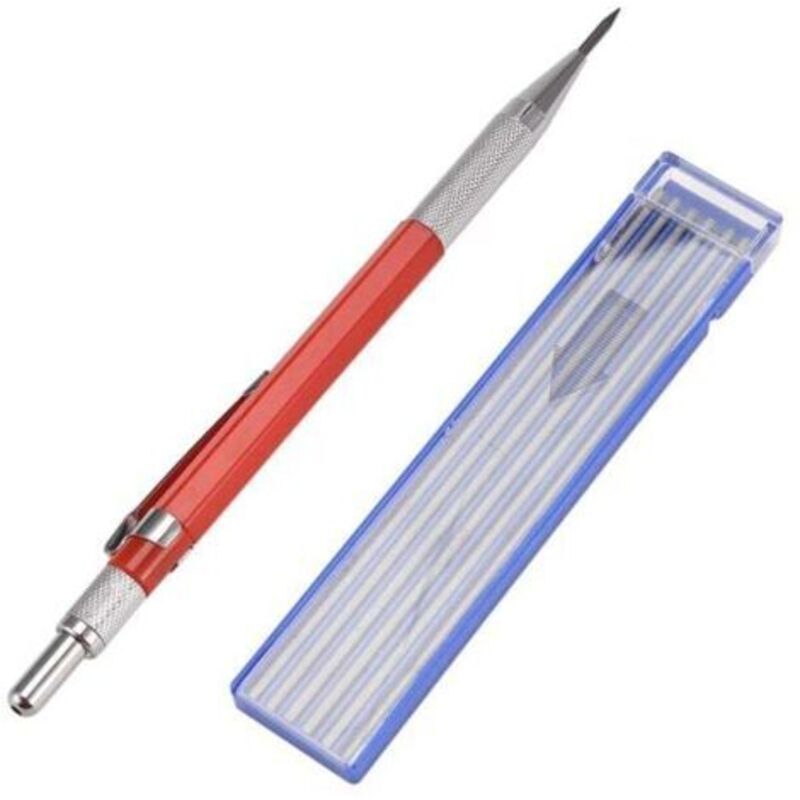 Schweißstift mit 12 Minen mit silbernen Rillen, Metallische Markierer für mechanische Schweißstifte, Fertigung, Rot, TRIMEC