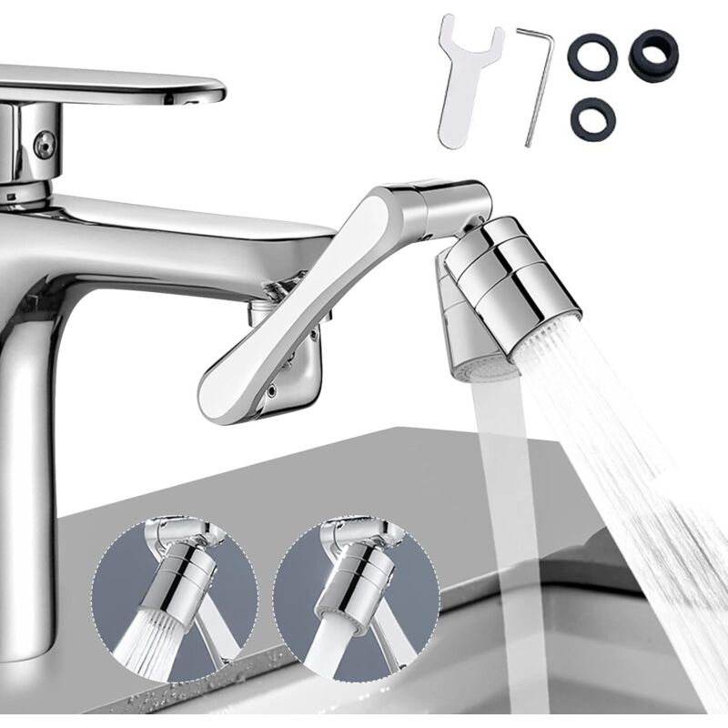 Schwenkbarer Wasserhahn, 1080° drehbar, Wasserhahn-Luftsprudler, Wasserhahn-Verlängerung für Küche und Badezimmer