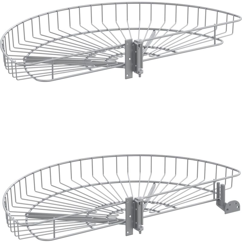 Eckschrankdrehbeschlag Drehbeschlag Küche Drehböden mit Korbboden für Küchenschrank Drehteller Länge 650mm Stahldraht silberfarbig, 2 Körbe