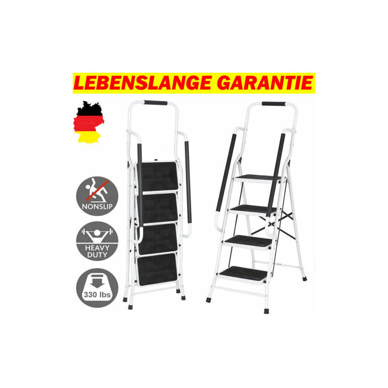 Schwerlast-Handlauf-Stufenleiter Stahl 4-Stufen-Leiter mit Handlauf klappbare Tragbare Leiter mit Anti-Rutsch-Matte Leiter für Garage Home Sicherheit