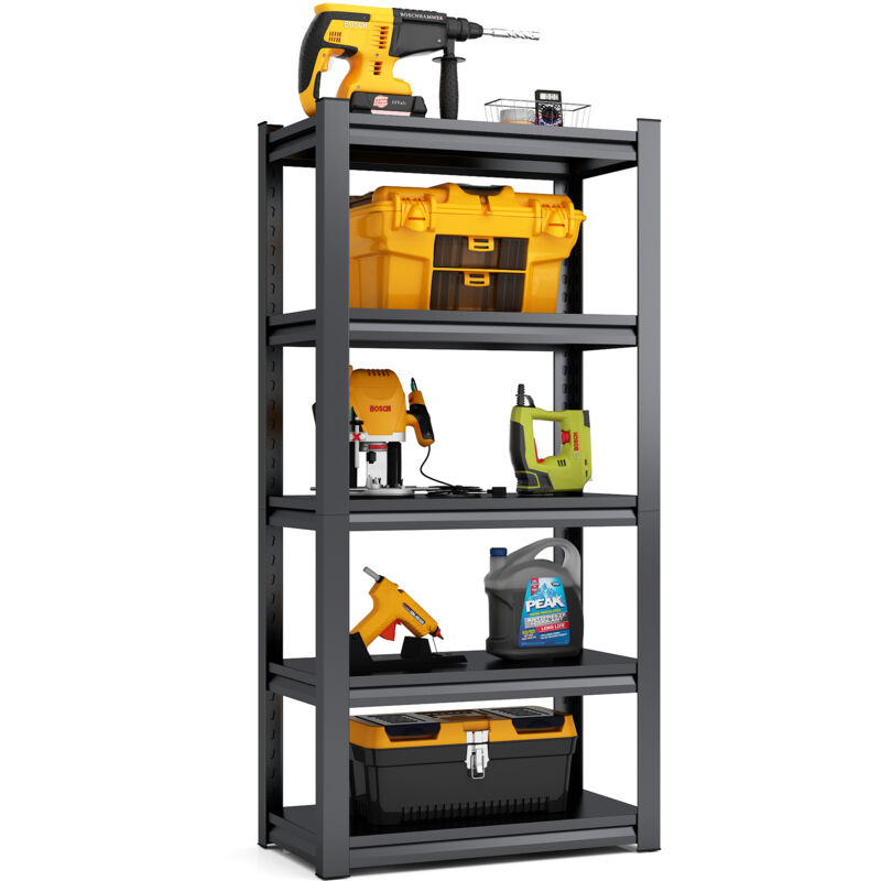 Schwerlastregal 160 cm hoch, 5 Ebenen, Metallregal mit 650 kg Tragkraft, höhenverstellbar, industrielles Stahlregal für Garage, Lager und Haushalt,