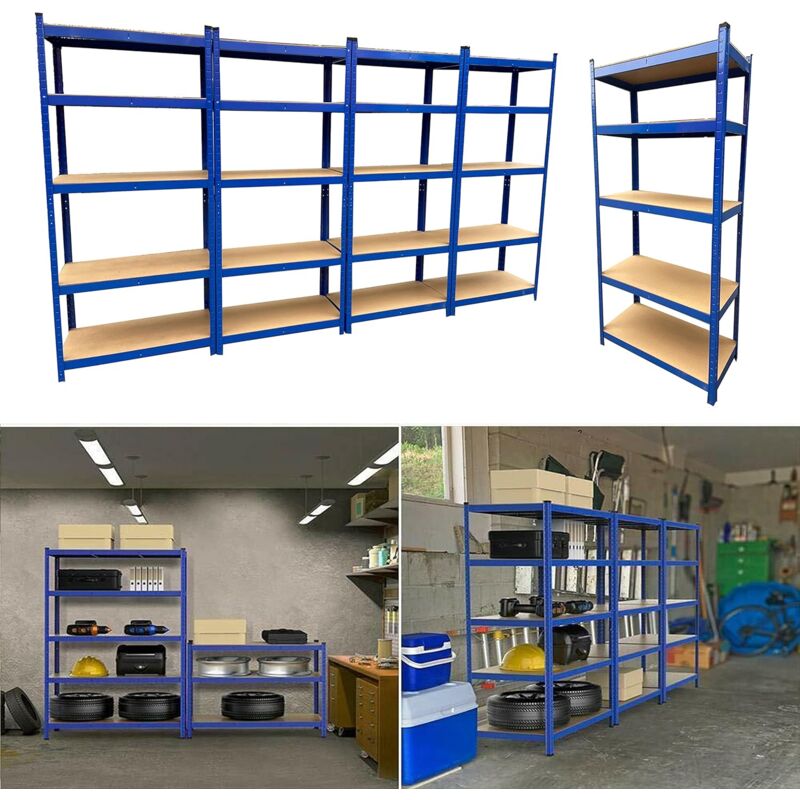 Schwerlastregal 875 kg Lastenregal Kellerregal Werkstattregal Lagerregal Metall mit mdf Regalböden 180cm x 90cm x 40cm Garagenregal - Blau