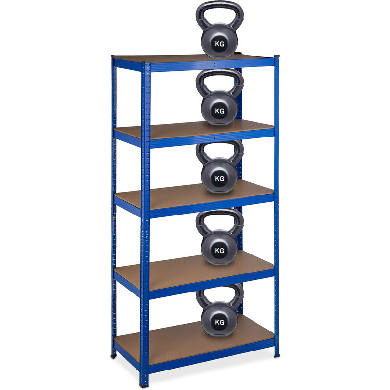 Schwerlastregal, hbt: 180x90x45 cm, bis 1325kg, 5 Ebenen, Lagerregal Speisekammer, Keller, Garage, Stahl, blau - Relaxdays