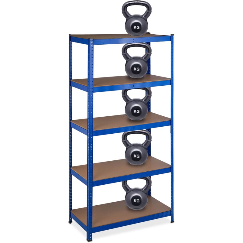 2 x Schwerlastregal, hbt: 180x90x45 cm, bis 1325kg, 5 Ebenen, Lagerregal Speisekammer, Keller, Garage, Stahl, mdf, blau