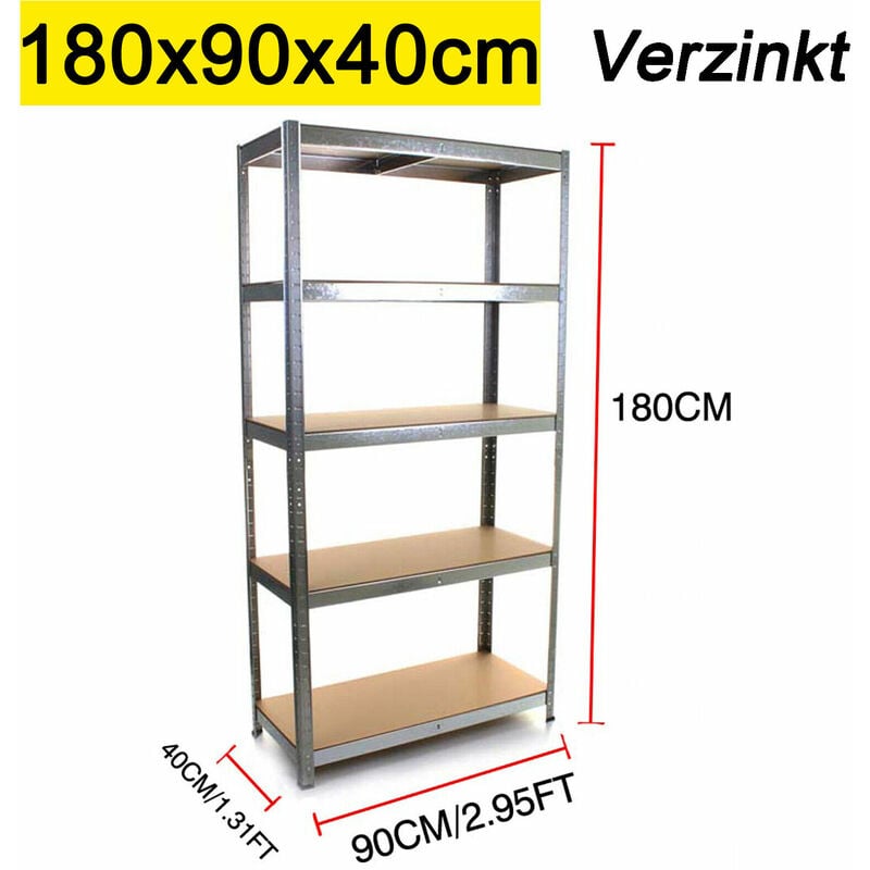 Schwerlastregal Steckregal 5 Etagen Garage Regal Gewächshaus Utility Aufbewahrung Zuhause Rack 1800 x 900 x 400mm - Verzinkt
