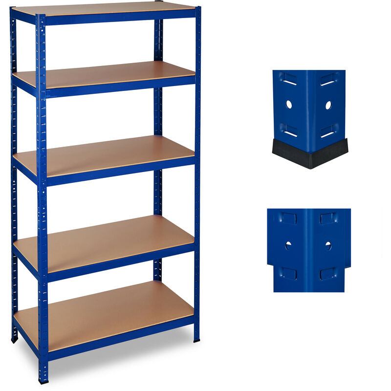 Relaxdays Schwerlastregal, Traglast 1325 kg, 5 Ebenen, zum Stecken, Keller, Garage, Stahl, HxBxT: 180 x 90 x 45 cm, blau