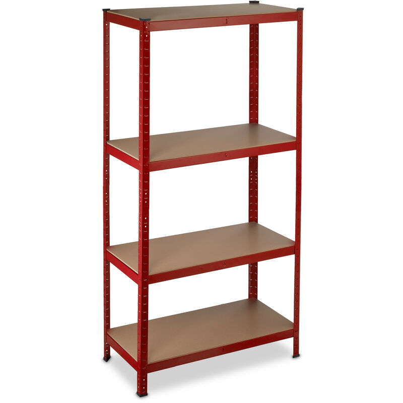 Schwerlastregal, Traglast 700 kg, 150x70x30 cm, 4 Böden, zum Stecken, Stahl, Lagerregal Keller, Garage, rot - Relaxdays