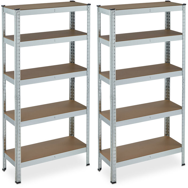 2 x Schwerlastregal verzinkt, Traglast 875 kg, 150x75x30 cm, 5 Einlegeböden, zum Stecken, Stahl, Kellerregal, silber