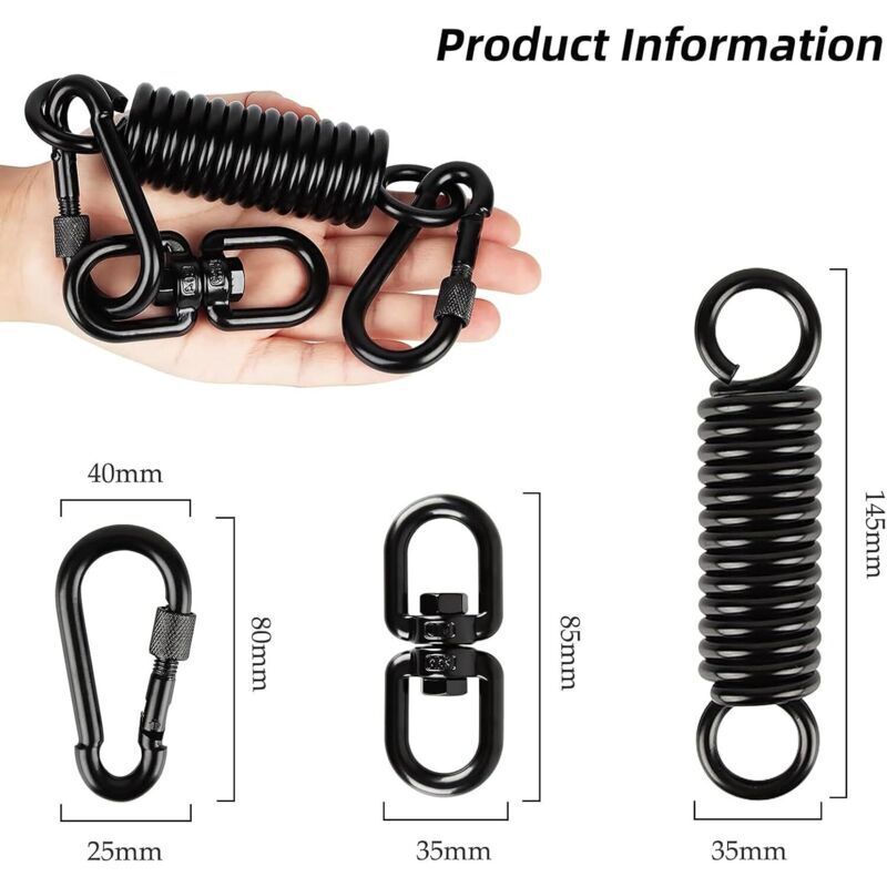 Schwingfeder für Hängesessel, Hängesessel mit 2 Karabinern und 360° drehbaren Haken, Karabiner, Tragkraft bis zu 250 kg, Aufhängungsfeder für Tasche