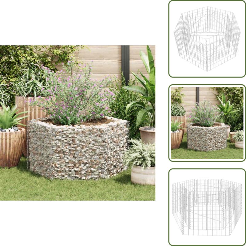 Sechseckiges Gabionen-Hochbeet 100×90×50 cm - Gabionen-Hochbeet - Steinkorb - Gartenmöbel - Blumenerde - Gartendekoration