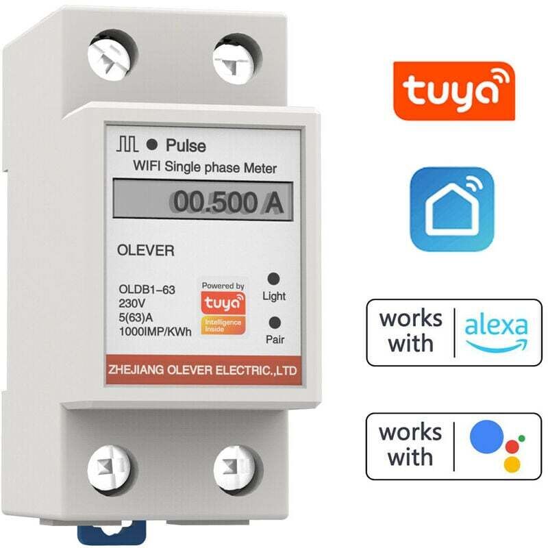 Tuya WiFi Smart Metering Energiezähler Einphasenzähler Mobiltelefon-APP-Fernbedienungen Anzeige Spannung Strom Wirkleistung Stromverbrauch