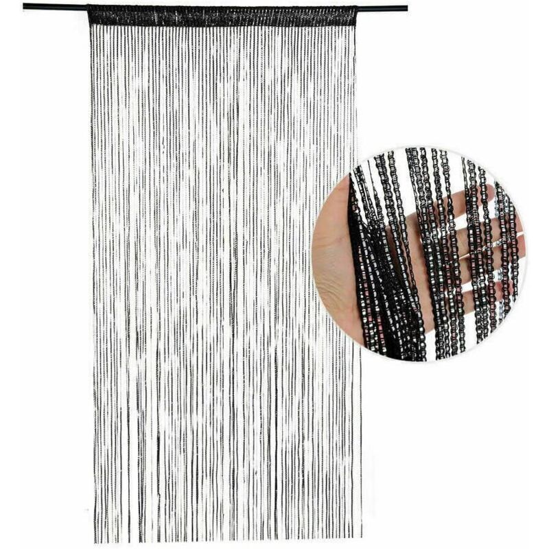 Seil-Türvorhang, 200 × 100 cm Fliegengitter-Fadenvorhang, Fensterdekorationen, Raumteiler, Pailletten für Tür, Wand, Fenster mumu