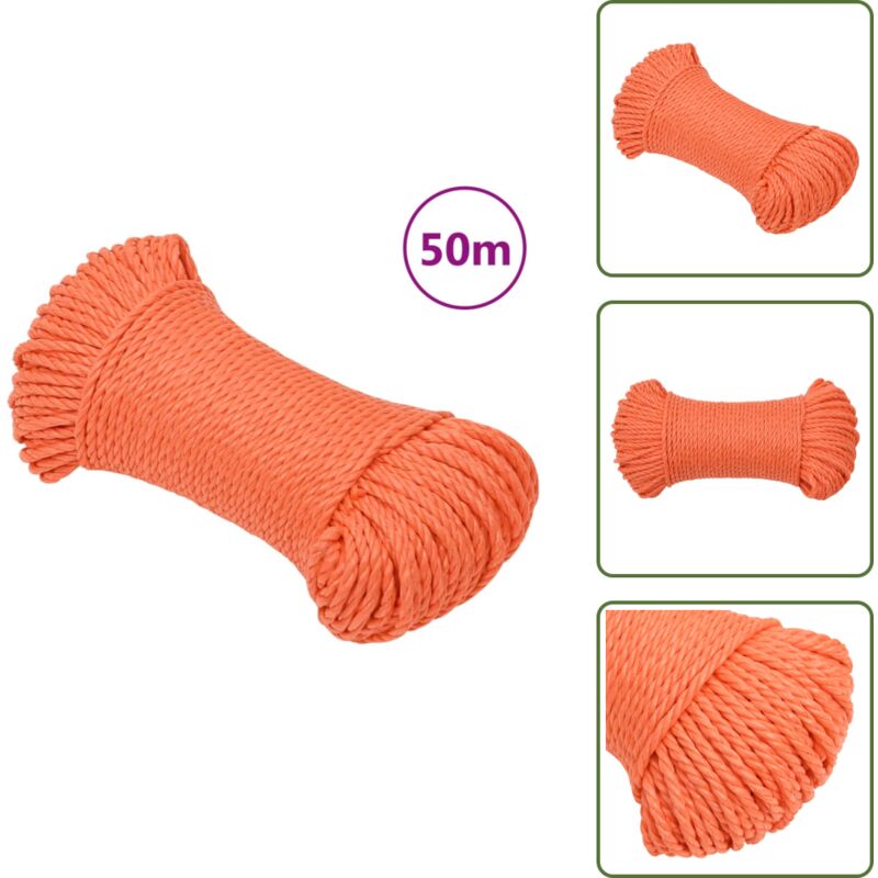 Arbeitsseil Orange 6 mm 50 m Polypropylen - Arbeiten Seil - pp Seil - Polyester Seil - Orange Seil - Baumarkt Zubehör
