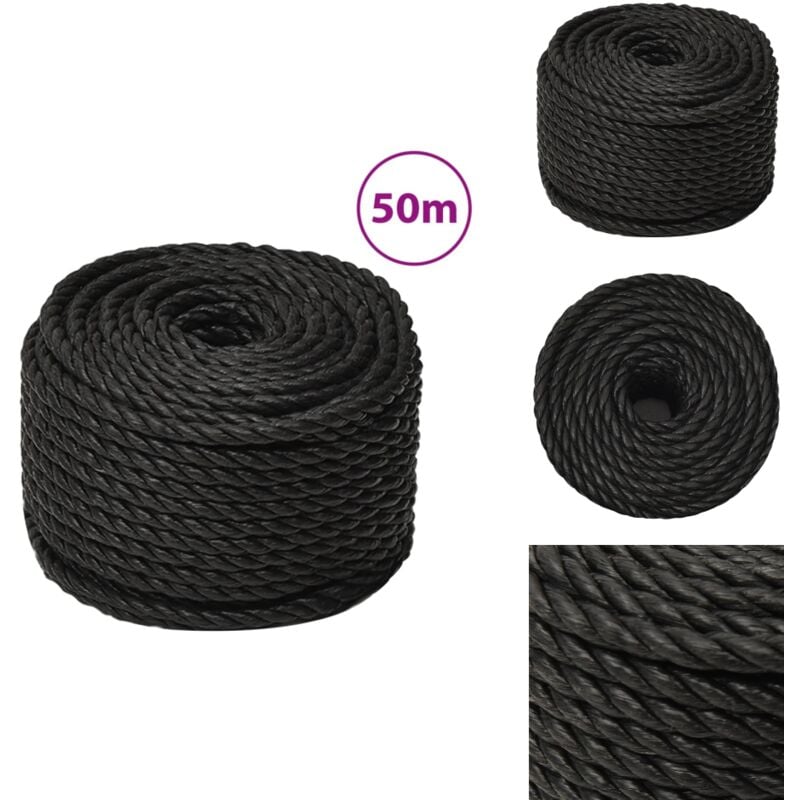 Arbeitsseil Schwarz 10 mm 50 m Polypropylen - Arbeiten Seil - pp Seil - Schlauchboot Seil - Gartenarbeit Seil - Montage Seil