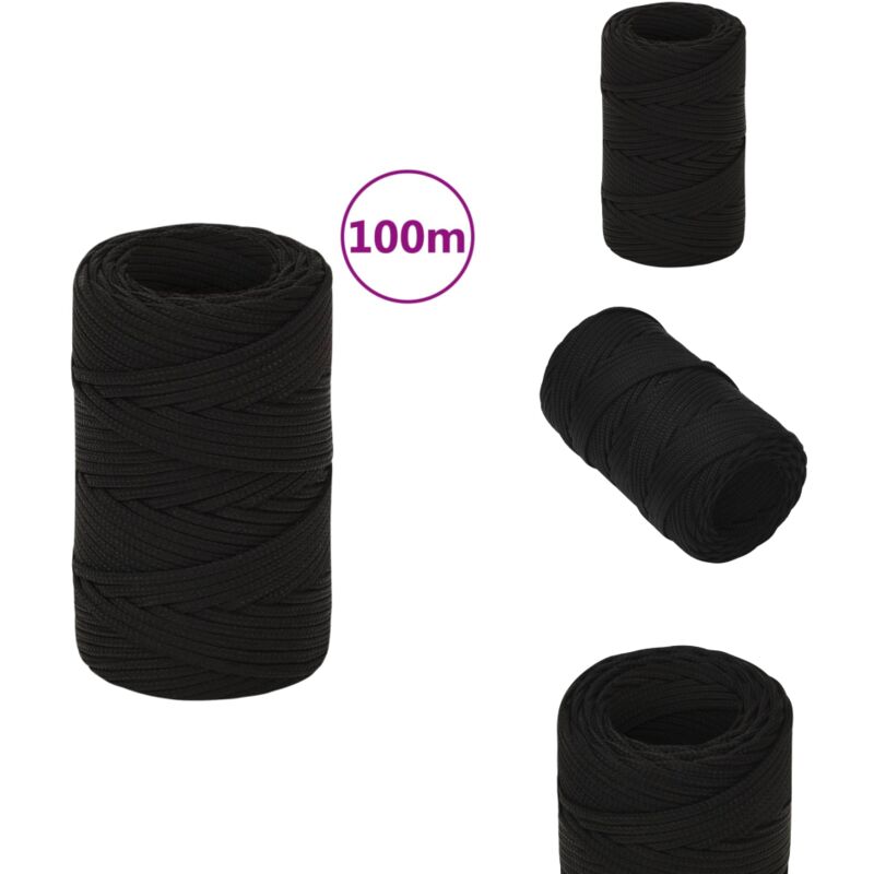 Arbeitsseil Schwarz 2 mm 100 m Polyester - Arbeitseil - Polyester Seil - Geflochtenes Seil - Baumarkt Zubehör - Gartenseil