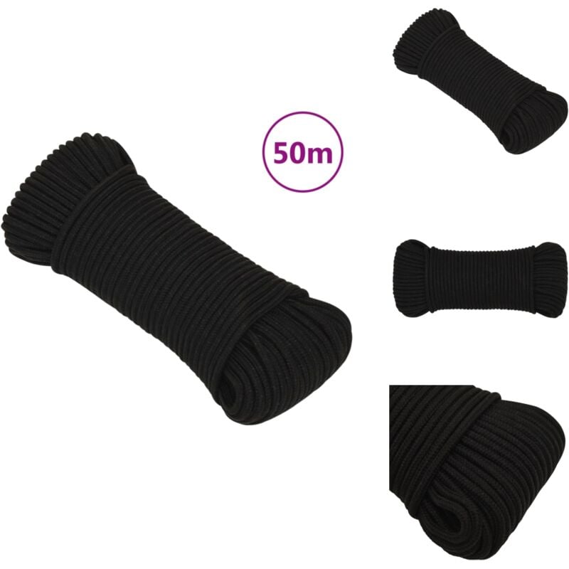 Arbeitsseil Schwarz 5 mm 50 m Polyester - Arbeitseil - Polyester Seil - Geflochtenes Seil - Baumarkt Zubehör - Gartenseil