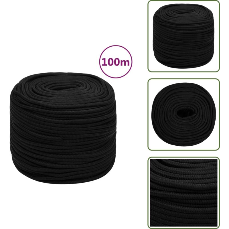 Arbeitsseil Schwarz 6 mm 100 m Polyester - Arbeitseil - Polyester Seil - Schnur - Baumarkt - Gartenseil