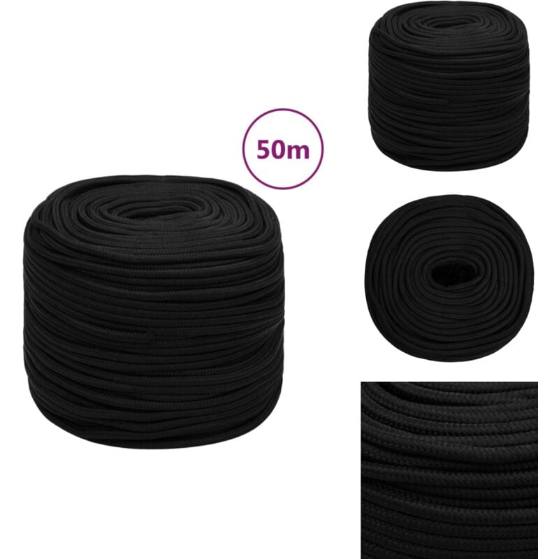 Arbeitsseil Schwarz 6 mm 50 m Polyester - Arbeitseil - Polyester Seil - Geflochtenes Seil - Baumarkt Zubehör - Gartenseil
