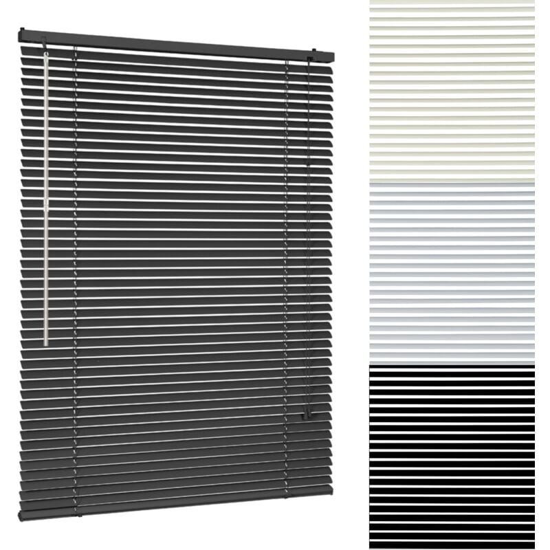 Alu Jalousie ohne Bohren Klemmfix Jalousette freihängend - 25mm Alu-Lamellen, Schwarz, 100 x 160 cm - Sekey
