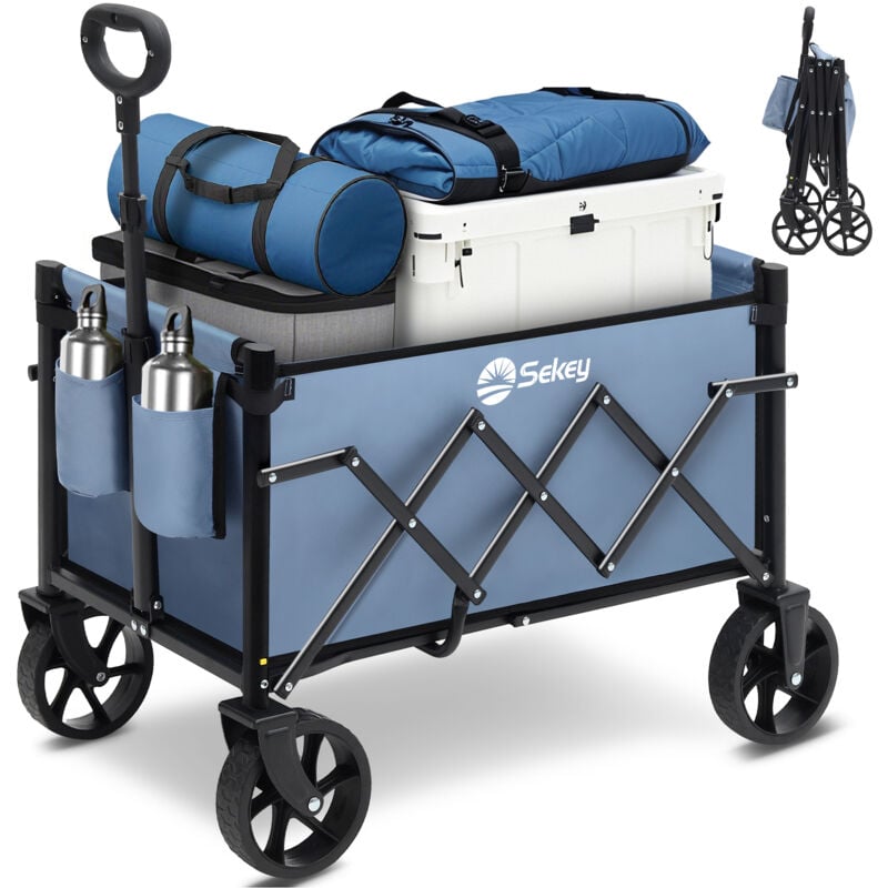 Bollerwagen, Faltbarer Handwagen 4 Räder, 80KG, Blau - Sekey