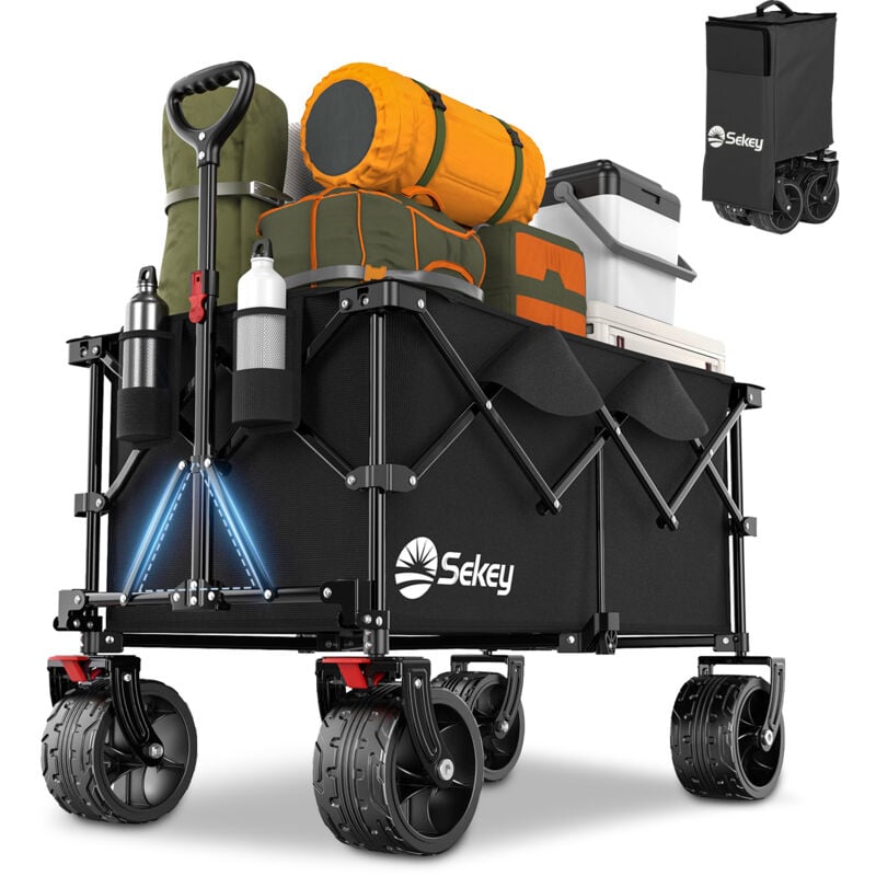 200L 200KG Bollerwagen Faltbarer Bollerwagen Handwagen mit 17x10 cm Breite Reifen, Schwarz - Sekey