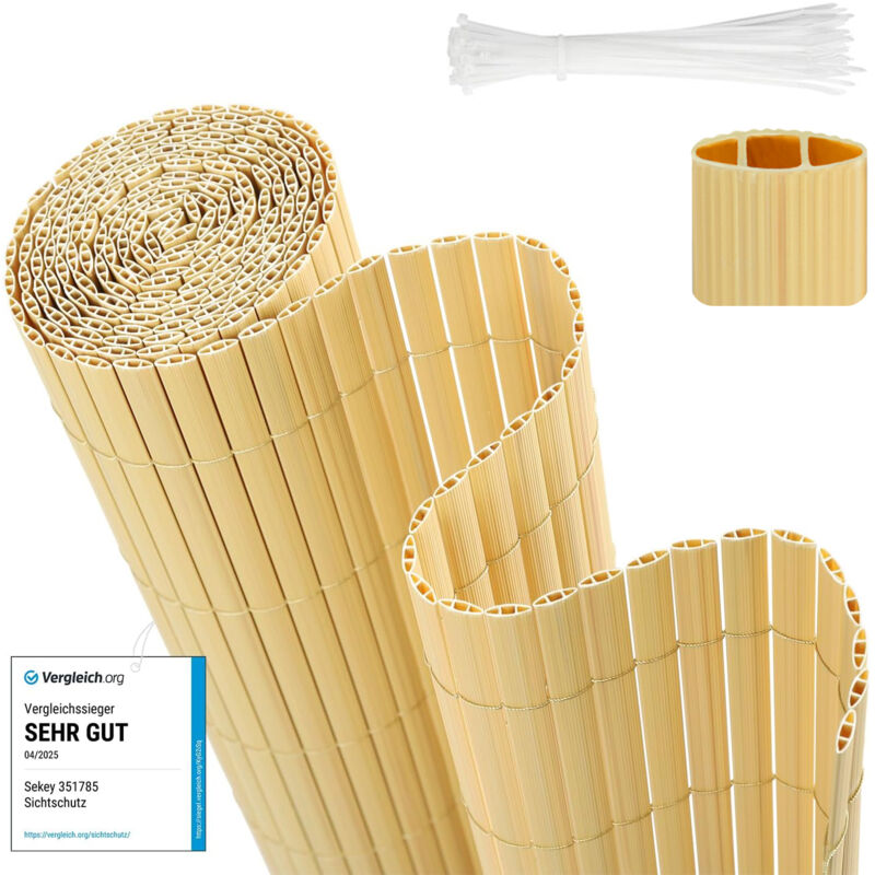 Sichtschutzmatte pvc Sichtschutzzaun Gartenzaun, Doppelte Verstärkung, Bambus / 0,90 x 5 m - Sekey
