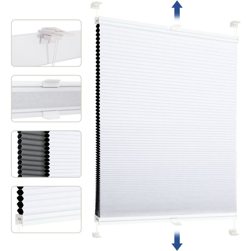 Sekey Wabenplissee ohne Bohren Verdunkelung Rollo 100% verdunkelnd Blickdicht, Klemmfix, Aluminiumschiene, Zweiseitig wählbar in Weiß & Grau, 80 x