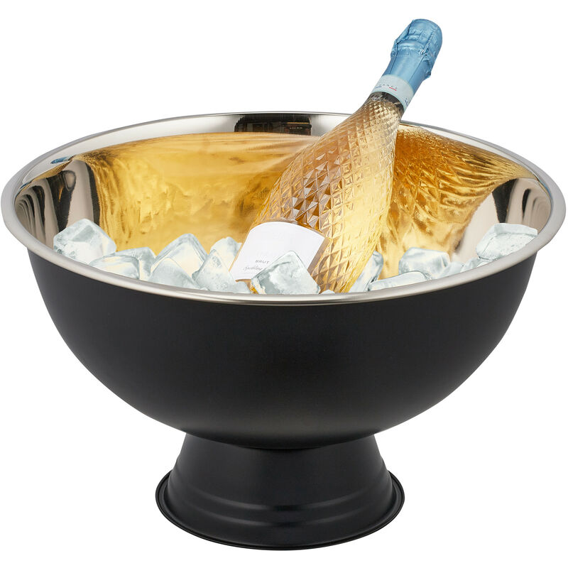 Relaxdays Sektkühler, Edelstahl, H x D: 23,5 x 40 cm, Flaschenkühler für Sekt, Champagner, Wein, XXL Sektkübel, schwarz