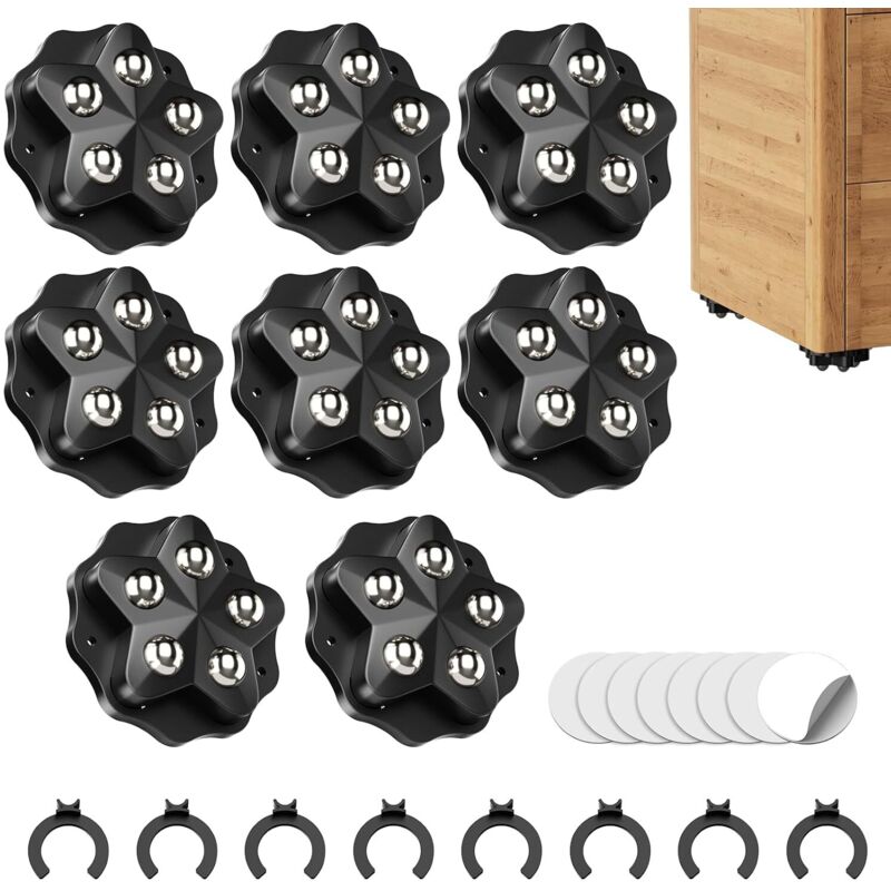 Selbstklebende 360 Grad Kugelrollen 8 StüCk, Kugelrollen Schwerlast Mit 5 Stahlkugeln, Selbstklebenderollen FüR KüChengeräTe, MöBel MöBelrollen
