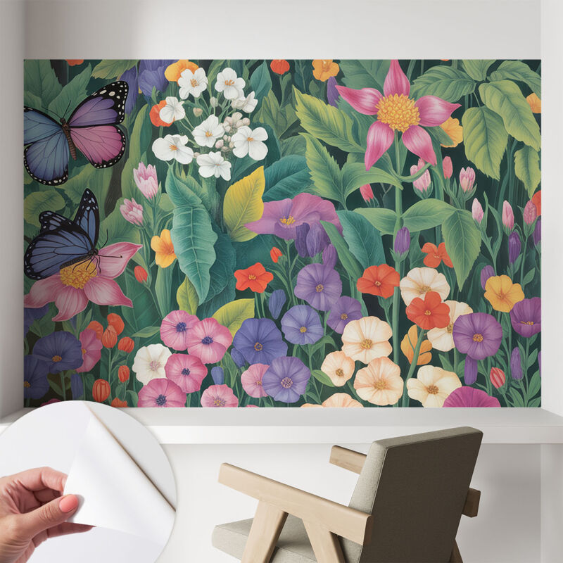 Selbstklebende Tapete modern Wohnzimmer - Wanddeko Schlafzimmer - Tapete mit Motiv Blumenexplosion 104x70 cm