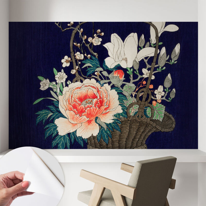 Selbstklebende Tapete modern Wohnzimmer - Wanddeko Schlafzimmer - Tapete mit Motiv Blumenkorb 104x70 cm