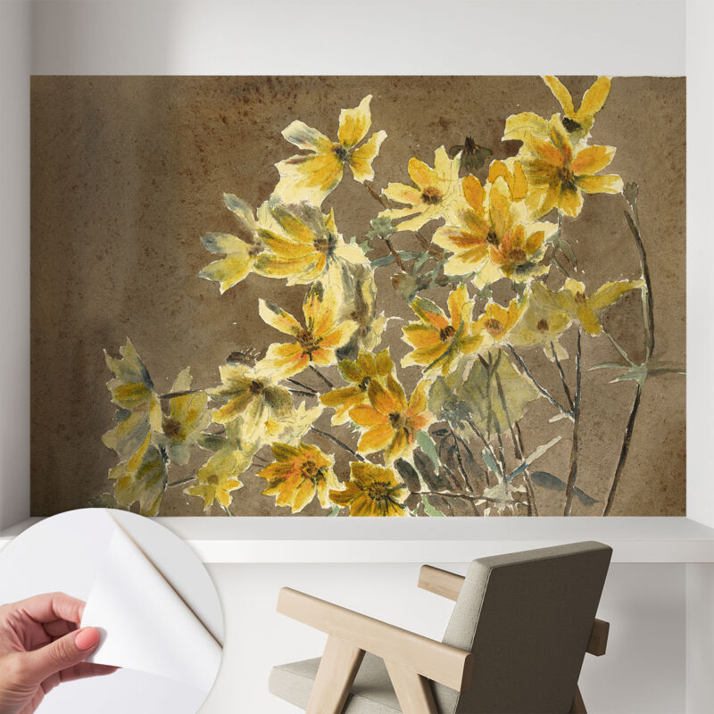 Selbstklebende Tapete modern Wohnzimmer - Wanddeko Schlafzimmer - Tapete mit Motiv Sonniger Blumenstrauß 104x70 cm