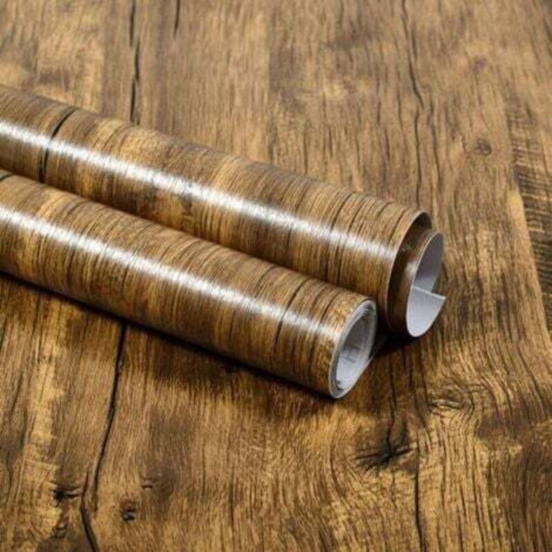 Selbstklebende Tapete, moderne gestreifte PVC-Tapete in Holzoptik, ideal für Möbel und Wände. Dekorative, selbstklebende Folie (40 x 300 cm).