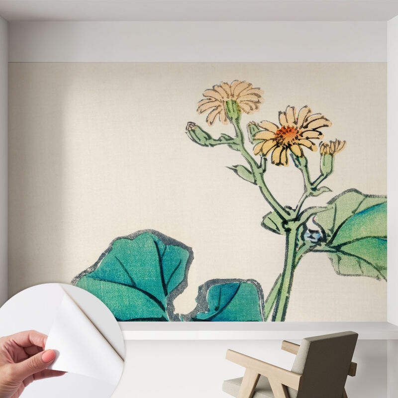 Selbstklebende Tapete - Wanddekoration Wohnzimmer - Tapete Schlafzimmer Blume und Blätter 152x104 cm