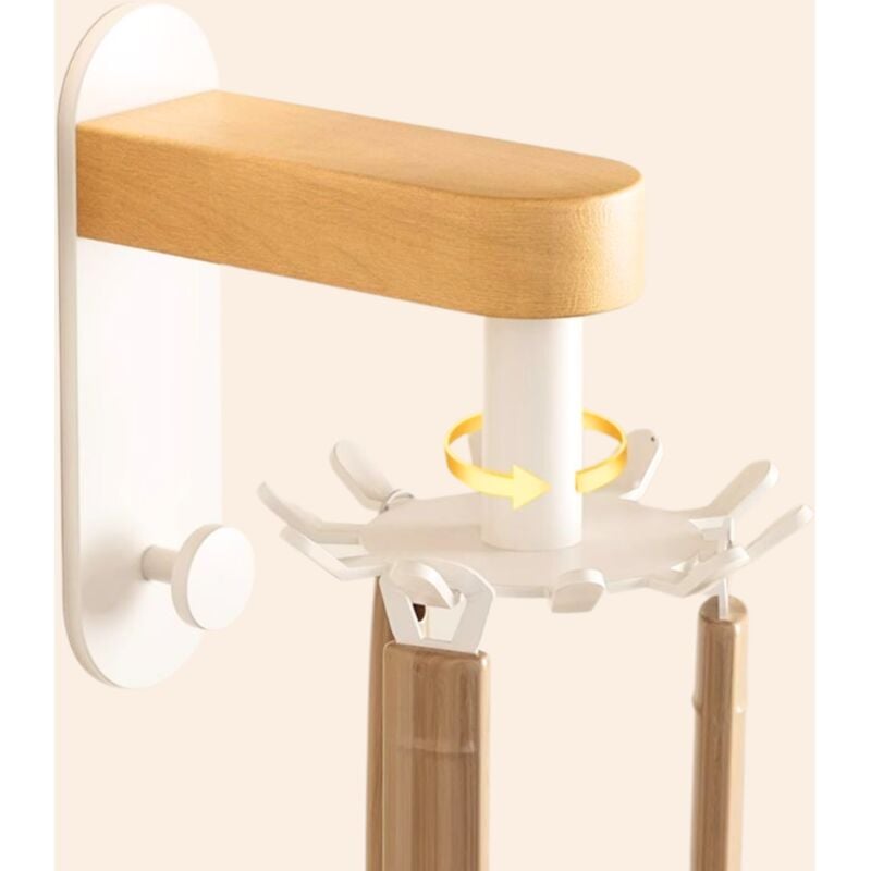 Selbstklebende WandhalterungKüchenutensilienständer aus Buchenholz in Weiß zum Aufhängen von Töpfen und Pfannen, Pfannenwendern, Löffeln,