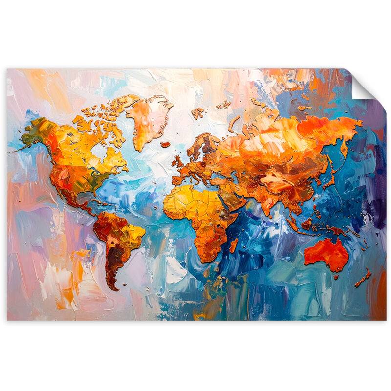 Selbstklebendes Poster – Wandsticker Bunte Weltkarte 120x80 cm