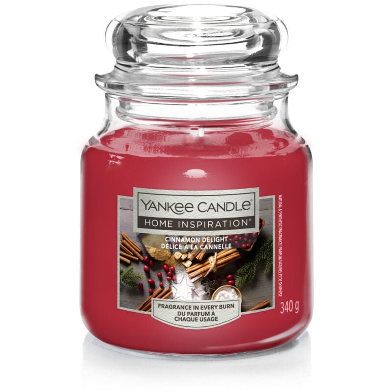 Yankee Candle Duftkerze Mittleres Glas Cinnamon Delight 340 g, rot Duftkerze