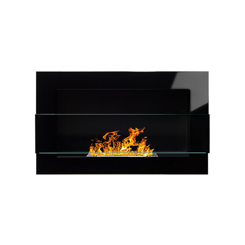 Selsey ASTRALIS - Wandkamin / Bioethanol-Kamin mit Sicherheitsglas, rechteckig, 65 x 40 cm (Schwarz Hochglanz)